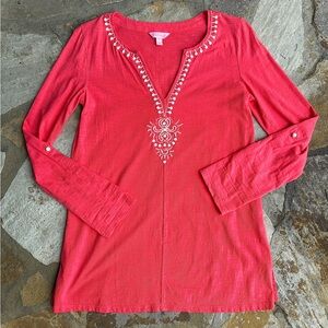 Lilly Pulitzer Embroidered V-Neck Tunic Top